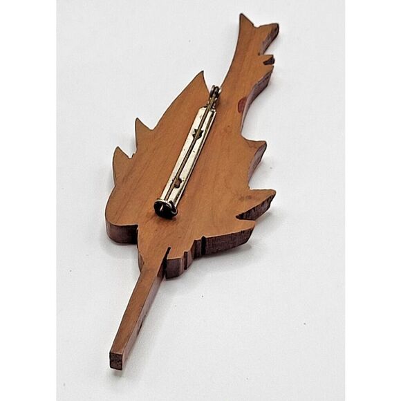 Vintage 70s Wooden Flying Fish Brooch pin 4in - Picture 2 of 2